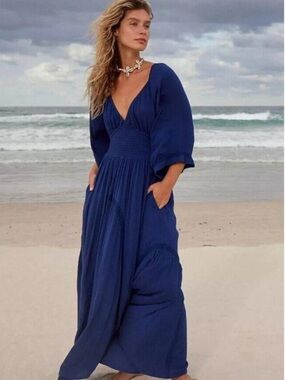 Free People FLAW Dixie Maxi Dress in Twilight Blue Size S